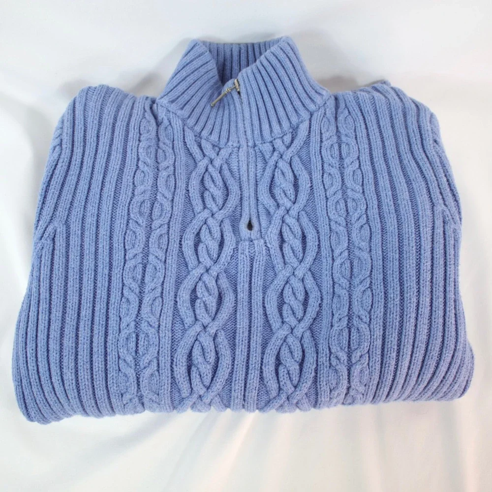 Lands' End Blue Cable Knit Quarter Zip Mock Neck Sweater Women's Size S
